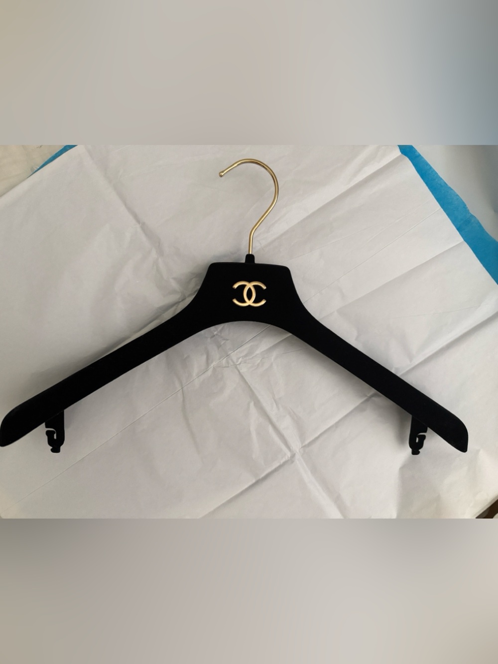 Chanel Black Wide Shoulder Jacket Coat Hanger Gold Tone CC Logo